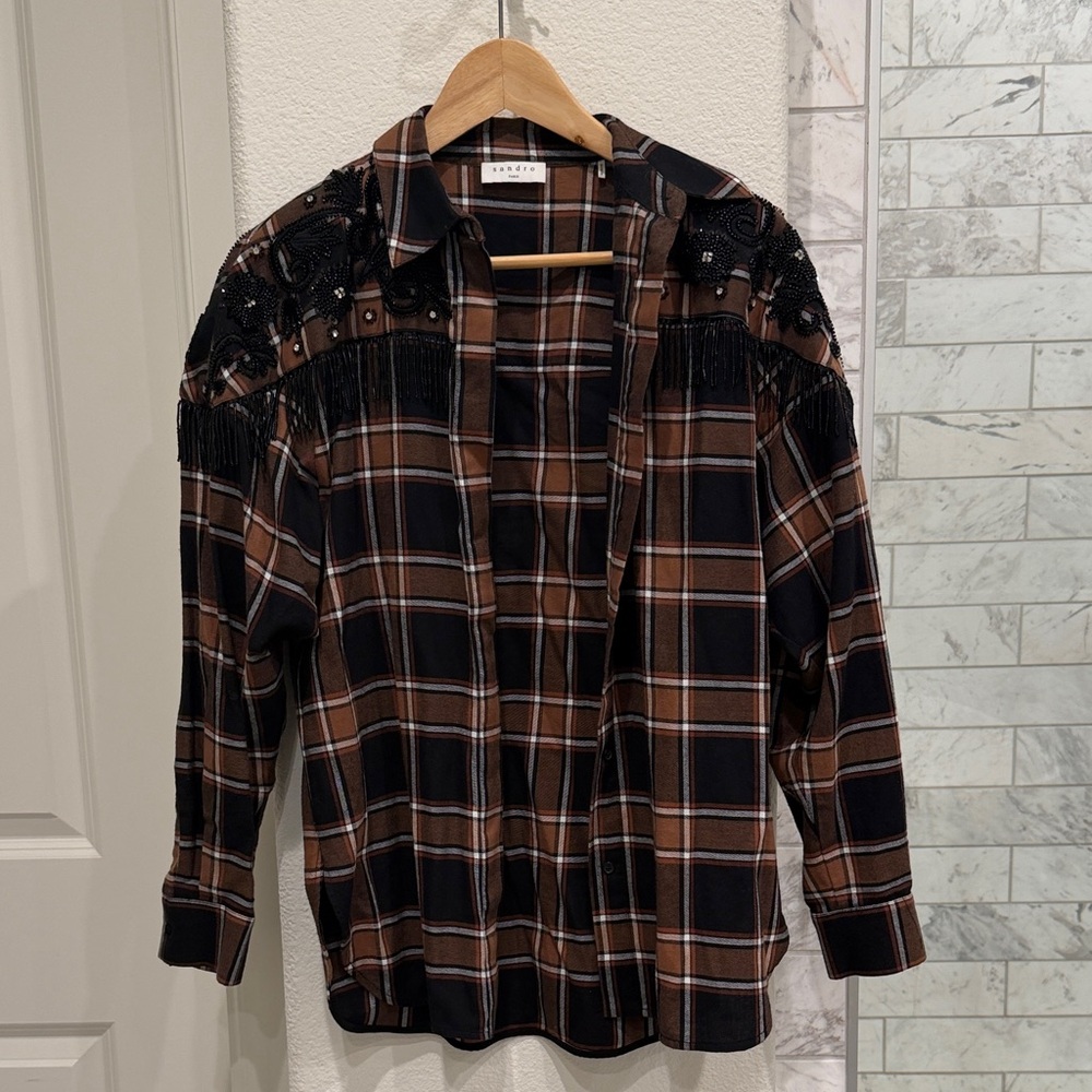 Sandro Brown and Black Plaid Shirt